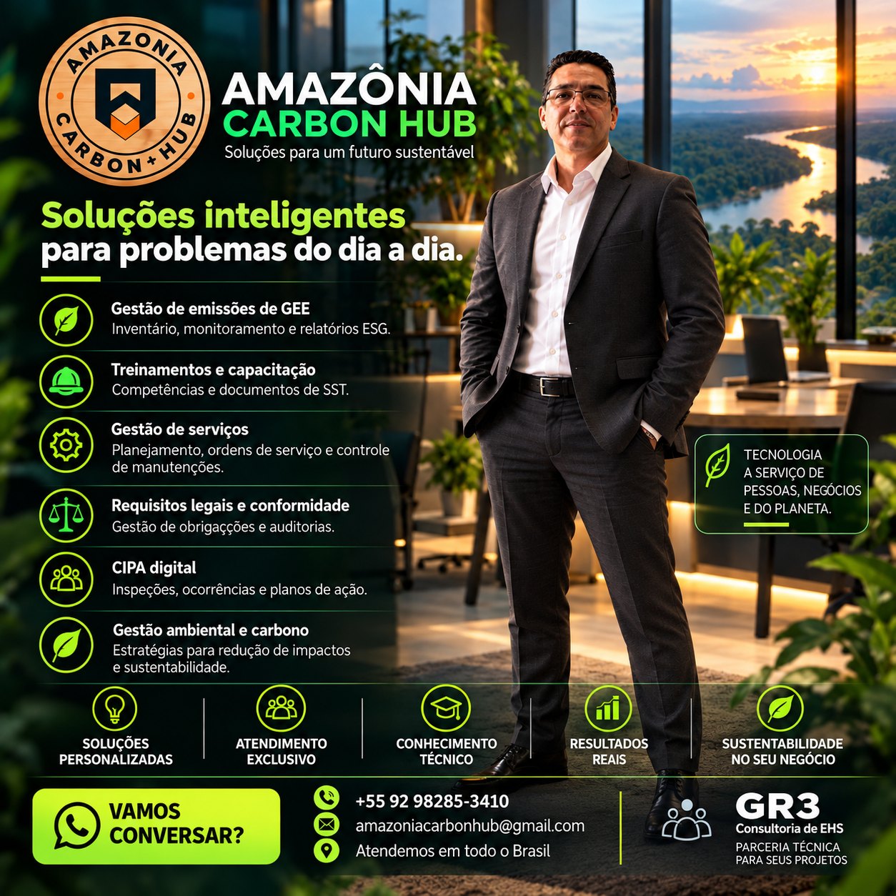 Amazônia Carbon Hub — Derjam Rocha de Oliveira, consultoria ESG, inventário de GEE e descarbonização, Manaus (AM)